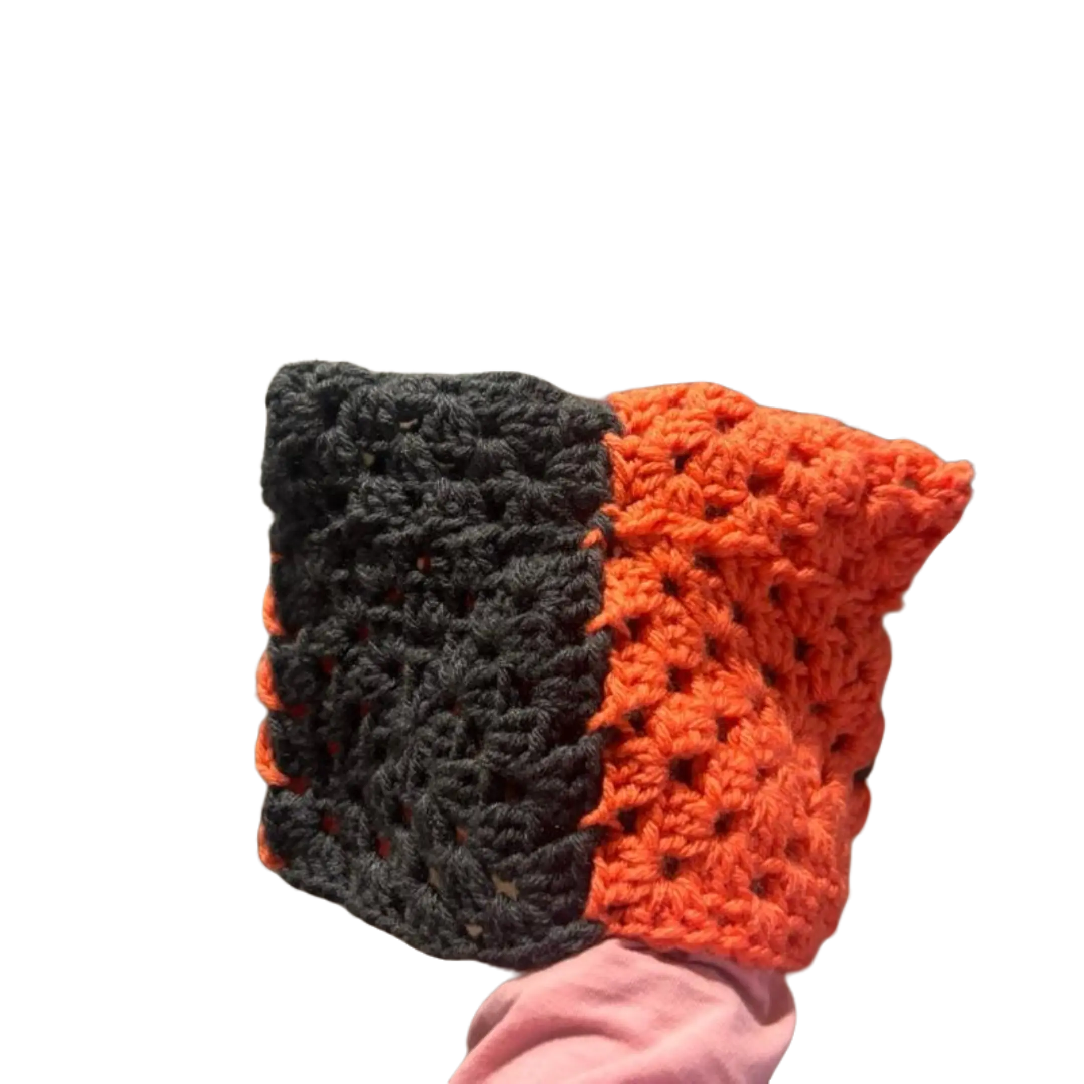 Black/orange granny squares hat