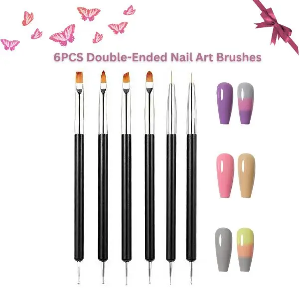 6PCS Double-Ended Nail Art Brushes – Professional Gel Polish, Liner, Dotting, Drawing & Detailing Pens for Nail Art Design