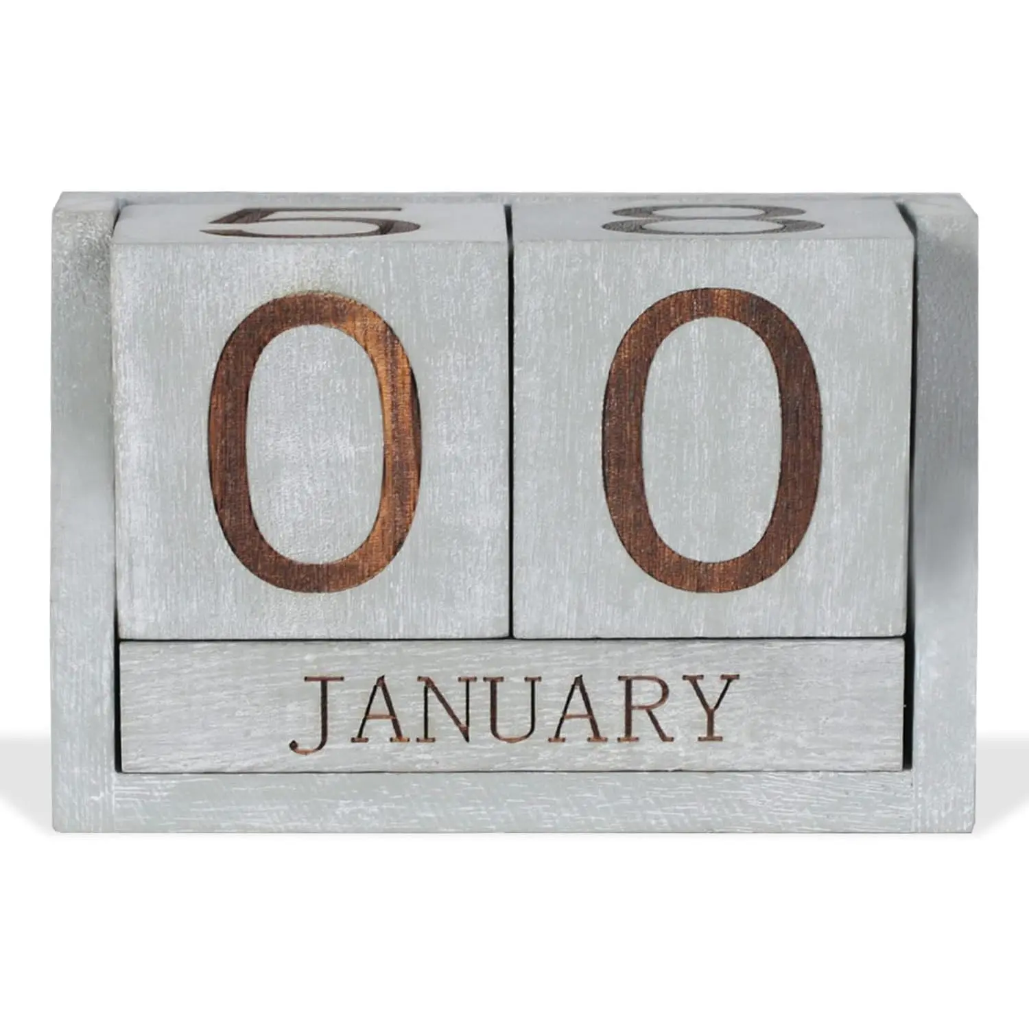 Wooden Desk Calendar,Desk Calendar Blocks for Teachers,Office Perpetual Date Block Small Home Desktop Decor Chic  Month with Number Cubes Display Rustic Decoration( Grey)