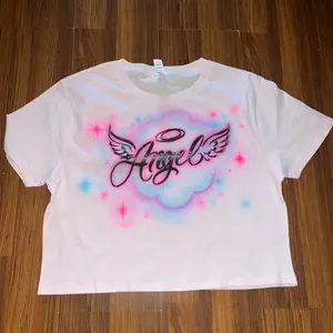 Custom Cropped Angel Tee  airbrushed Desing Safe to wash
