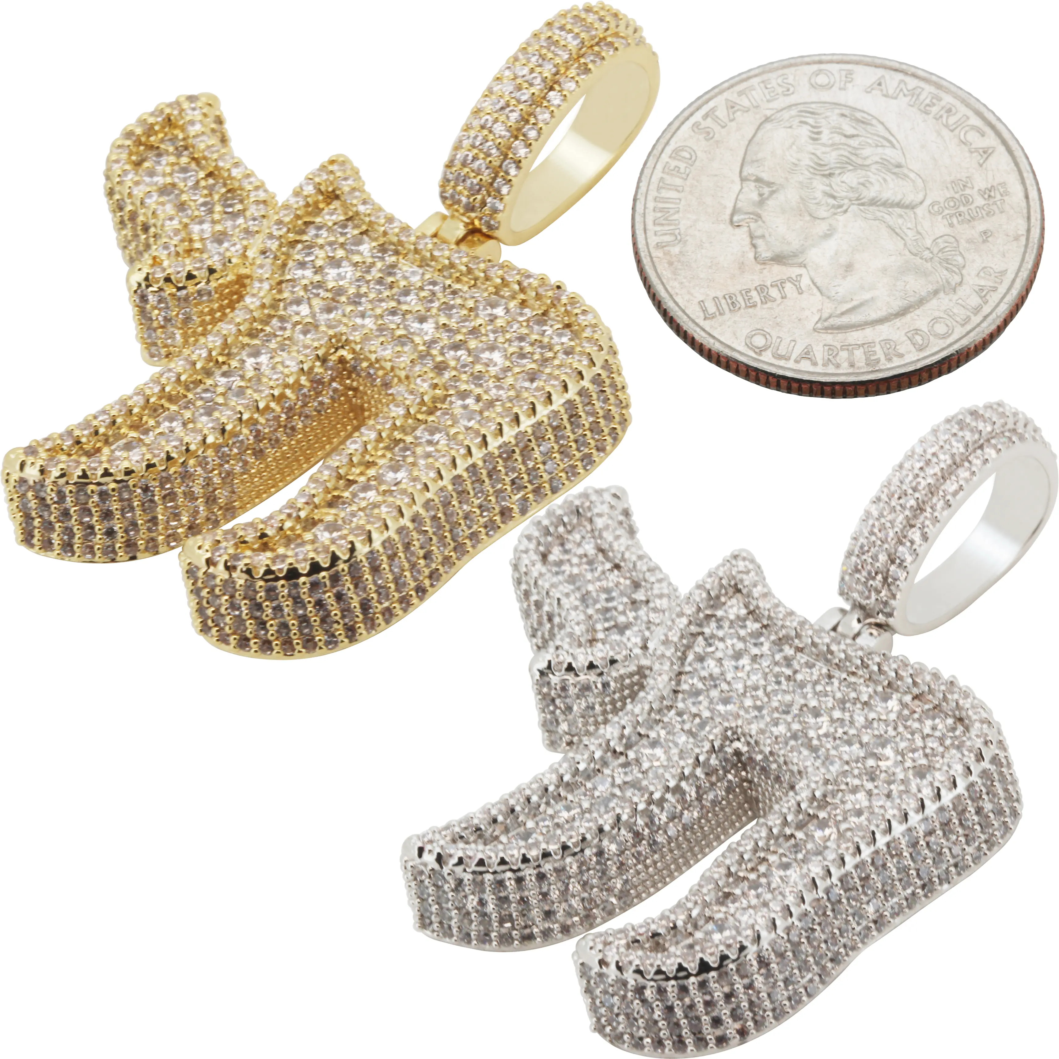 14k Yellow/White Gold Plated AAA Cubic Zirconia Cluster Chai Pendant