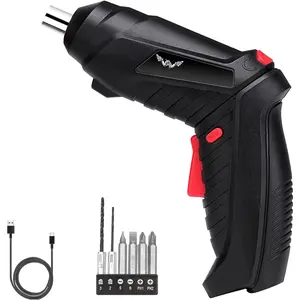 8-in-1 Cordless Screw Gun Drill - 3.6V Rechargeable, 3.5N.m Max Torque, USB Cable, 1x USB Cord, 4x Long Bits, 6-Accessory Kit, Front LED Light, Ideal for Beginners’ Small Home Projects