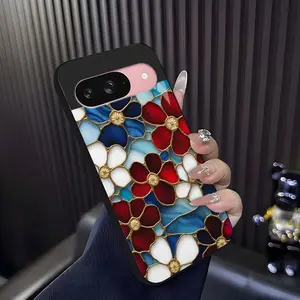 Cottagecore Aesthetic! Handcrafted stained glass floral case for Google Pixel 9 Pro, vintage art style shockproof cover — 975 outdoorfun