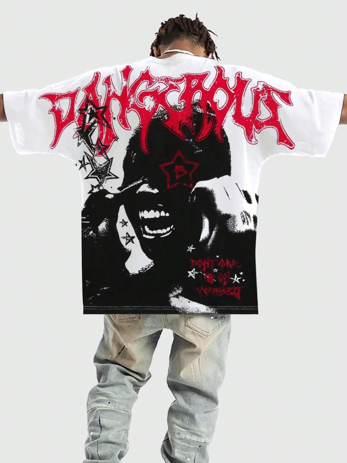 Men's Regular Fit "DANGEROUS" Hip-Hop Figure Graphic Round Neck Tee, Casual Short Sleeve Crew Neck T-shirt for Summer, Casual Menswear, Fashion Men's Top for Daily Wear, Crewneck Graphic Tees, Men's T Shirts
