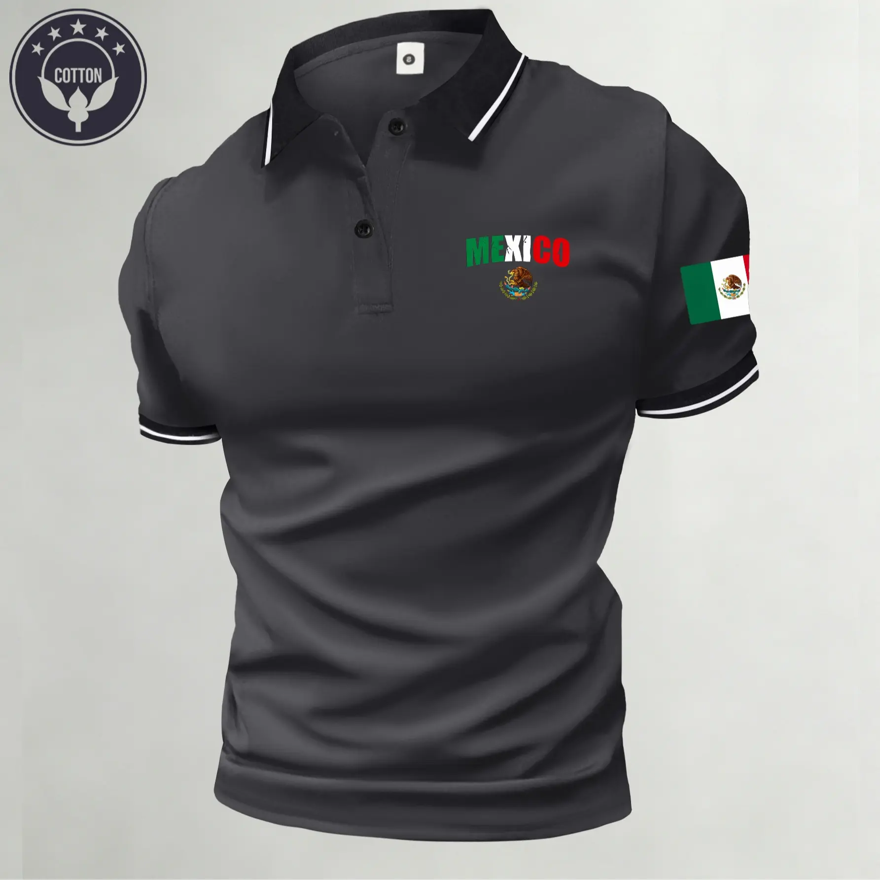 Men’s summer cotton short-sleeve polo shirt with Mexico flag theme, Mexico flag print, classic retro style, lightweight and versatile sports casual outdoor fashion golf apparel, trendy black short-sleeve design—an ideal gift for men or a brother. Men’s summer cotton short-sleeve polo shirt with Mexico flag theme, Mexico flag print, classic retro style, lightweight and versatile sports casual outdoor fashion golf apparel, trendy black short-sleeve design—an ideal gift for men or a brother.