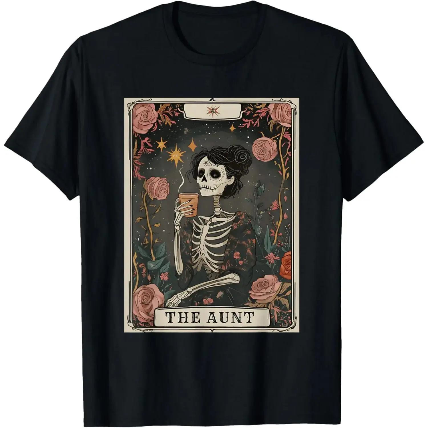 Unisex The Aunt Tarot Card Women Skeleton Aunty Coffee Lover T-Shirt