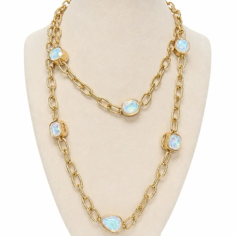Gold & Opal Bezel Long Necklace