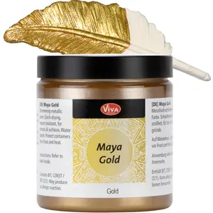 Viva Decor Maya Gold 8.45 Fl Oz - Shiny metallic acrylic paint for creative works on wood, glass, and porcelain. Impact-resistant, smudge-proof, and weatherproof for long-lasting results.