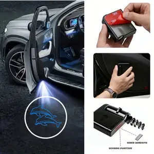 2pcs/4pcs Personalized Creative Pattern Car Door Courtesy Lights, Wireless Smart Induction Projector Lights, Car Door Floor Ambient Modified Lights, HD fade-resistant, smart induction, universal fit for sedans, SUVs, MPVs, pickup trucks and other vehicle