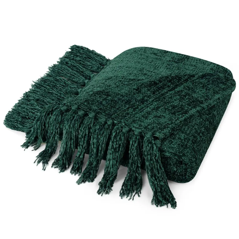 PAVILIA Chenille Throw Blanket with Woven Knitted Tassel Fringe, Breathable Durable for Adults' Couch, Living Room Decor, Holiday Bed Use, Hand Wash Only