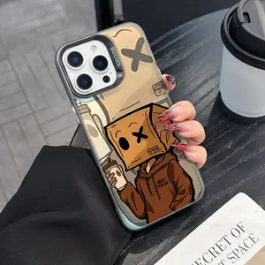 1 piece of headband paper box phone protective case with human pattern, shockproof fashion iPhone phone case, gradient color silver shell, suitable for iPhone 17 Pro Max, compatible with iPhone 17-7 full series phone cases