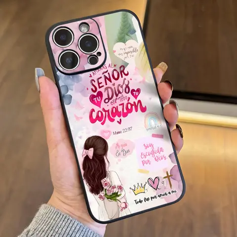 Silicone-TPU Patterned iPhone Case with Screen Protector - 1.2mm Straight Edge, "E Senor Tu Dios Con Todo Tu Faith" Design, Non-Slip Full Body Shockproof Protection for iPhone 17 Pro Max,16 Plus,15,14,13,12,11,Air Mobile Phone Accessory