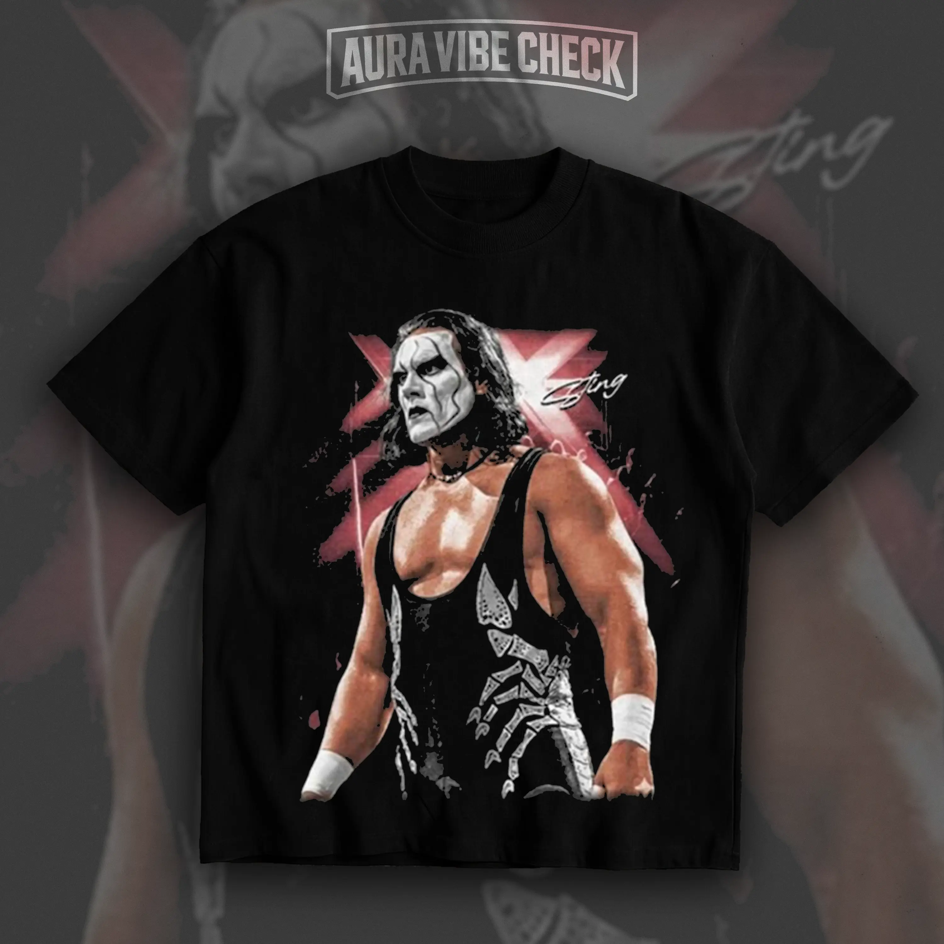 Men's Vintage Sting Cotton Short-Sleeve Casual T-Shirt - Retro Pro Wrestling Graphic Print, WCW WWE Legend Champion Merch Gift (Menswear), Shortsleeve, Prints