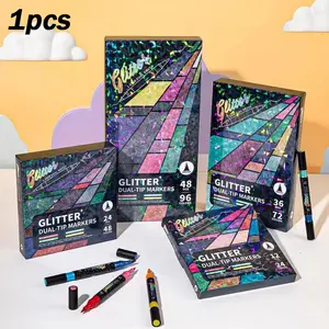 24/48/72/96 Color Dual Tip Glitter Paintbrush Set, Soft Bristles, Smooth Ink Flow, Ideal for Graffiti Writing, Adult DIY Crafts, Greeting Cards, Art Supplies