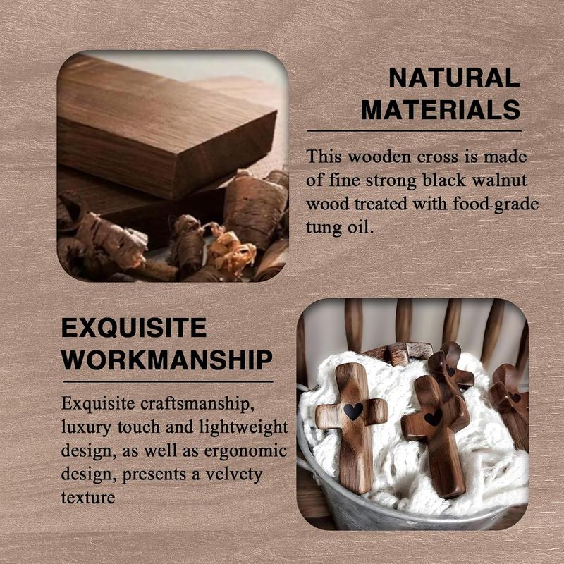 Handmade (3/6/10/20) Pcs Pocket Wooden Cross Fidget | Wooden Cross My Heart - Religious Ornaments Gift for Children and Adults, Rustic Style Decor Pocket Olive Worpo Cross Set for Christian Faith, Baptism, Prayer