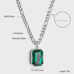 Rectangular Pendant Necklace with White Crystal – Minimalist Stainless Steel Jewelry for Women