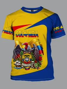 Men's Custom 3D Print Short Sleeve T-Shirt, Colombian Culture Eagle Emblem, Full Body Cool Design, Regional Trend Style