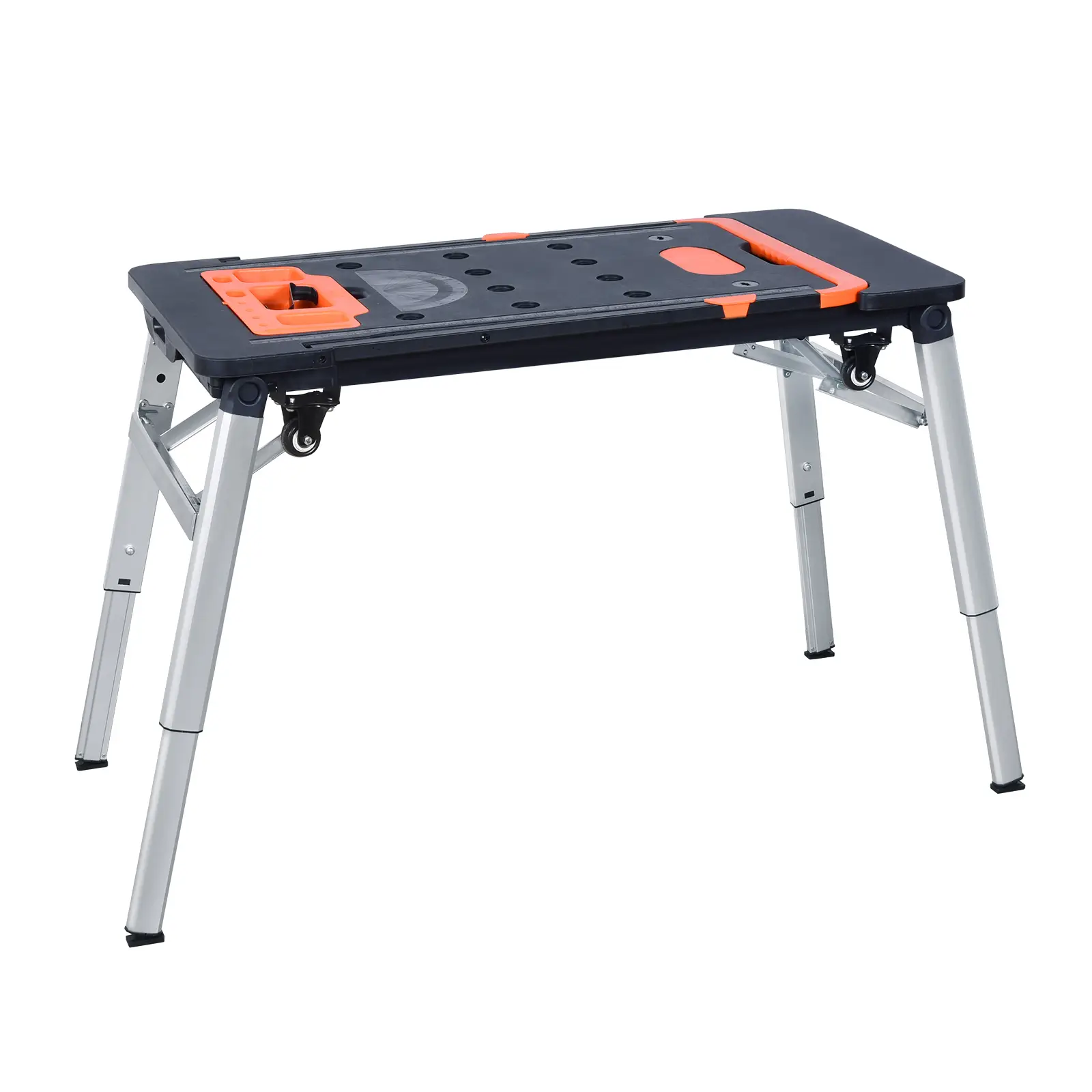LEADALLWAY 7-in-1 Folding Multifunctional Portable Workbench Painted Work Table as Workbench, Scaffold,Platform,Sawhorse,Car Creeper and Hand Truck wi