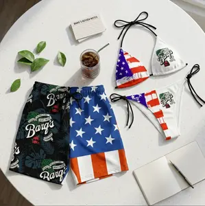 [Hot Summer 2026] - Summer 2026 Couple Swimwear Set – USA Flag Bikini Set & Hawaii Shorts Beachwear