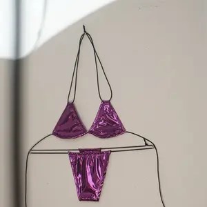 Disco Haze IVHONEY micro Kini Set Triangle Top Thing Bottom Purple Bikini Set for Women