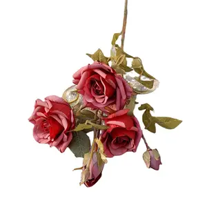 Two Prong Autumn Curling Edge Artificial Rose for Dramatic Decor