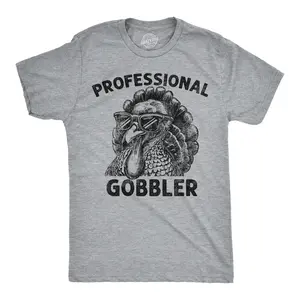 Mens Funny T Shirts Professional Gobbler Sarcastic Thanksgiving Turkey Graphic Novelty Tee For Men Mens Funny T Shirts Cool Vintage Fashion T-Shirt Gift Classic Menswear Thanksgiving Apparel for Men Funny Food Light Grey