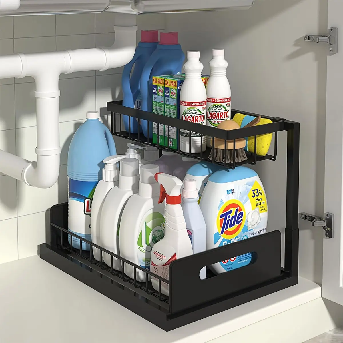 Under Sink Organizer, Pull Out Cabinet Organizer 2 Tier Slide Out Sink Shelf Cabinet Storage Shelves, Under Sink Storage for Kitchen Bathroom Cabine