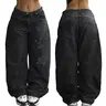EMMIOL Women Hip Hop Baggy Jeans Wide Leg Mid-Low Waist Barrel Jeans Loose Boyfriends Jeans 90s Vintage Denim Pants casual comfy Cherry Blossom Embroidery Black Womenswear Summer Vibes SohoChic【Back to School】