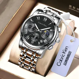 【dealsforyoudays】Caloric Kien brand Men's Watch ChronographBusiness Dress Quartz Stainless Steel Water ResistantLuminous Date Wristwatch
