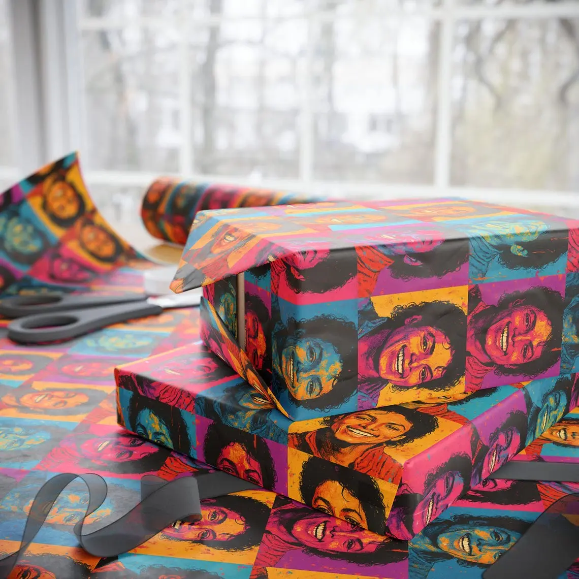 Michael Jackson Inspired Wrapping Paper / Pop Art Gift Wrap / Retro Pop Music Portrait Wrap / Iconic Colorful Wrapping Paper for Music Fans