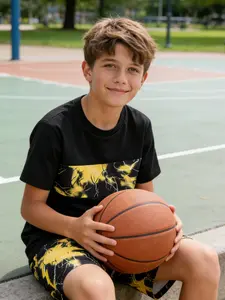 Boys' Two-Piece Set Lightning Bolt Print, Round Neck Short Sleeve T-Shirt & Shorts, Casual Sportswear, Loose Fit, Suits