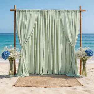 Pea Green Party Backdrop Drapes 5ft x 10ft 4 Pcs, Soft Polyester with Liquid-Like Flow for Outdoor Wedding, Birthday, Spring Celebration, Photography Background