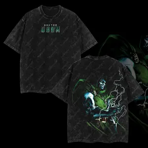 Superstyle Dr.Doom "The Masked Tyrant"  MCU Edition Double Printed Oversize Lightweight Acid Washed Tee TV Series Graphic Design Top Cotton Streetwear Comic Superheroes T-Shirt Clothes Menswear Womenswear Round Neck Black