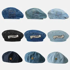 Women's Washed Denim Beret, Vintage Painter Style Hat, Adjustable & Foldable Cap for Casual Outdoor Sun Protection, Adjustable Foldable Hats