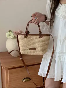 Summer Vacation Beach Style Woven Bag Handheld And Crossbody Bag, Rope Knot Basket Bag With Woven Pattern, Perfect For Holiday Shopping And Gifting, Women's And Girls' Bag, Trendy crossbody bag