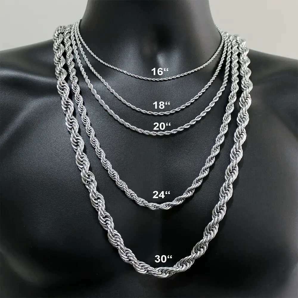 Stainless Steel Rope Chain Necklace for Men & Women 16-30Inch Durable Unisex Jewelry Gift for Valentine's Day, Father's Day, Everyday & Party Wear Anniversary Jewelry Gift