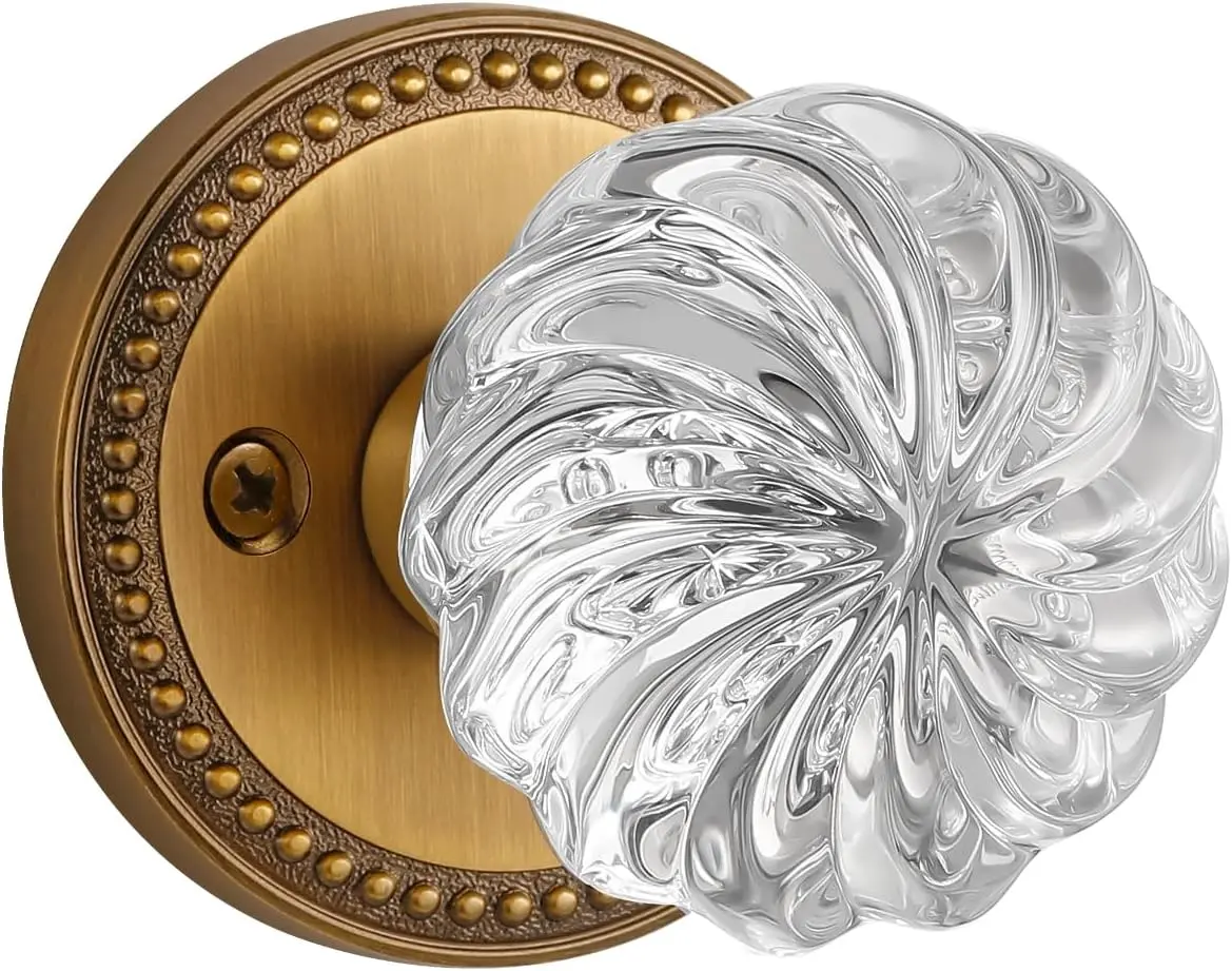 1 Pack  Door Knobs Antique Brass Door Knob Passage Door Knobs Glass Interior Door Knob for Hall and Closet