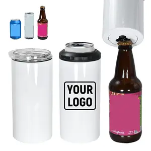 USA 25pcs 16oz 4 in 1 Can Cooler with Beer Bottle Opener Sublimation Blank Tumblers Bulk Stainless Steel Insulated Cooler for Regular Slim Cans