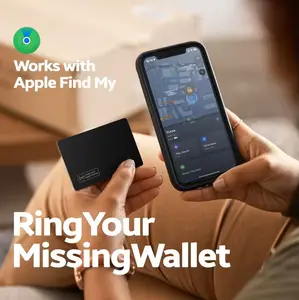 RingYour MissingWallet Rechargeable Wallet Tracker Card - Slim Smart Finder for iPhone Find My App Tracks Wallets Luggage Purses & More Reusable Travel Friendly Lithium Metal Works with Apple Find My