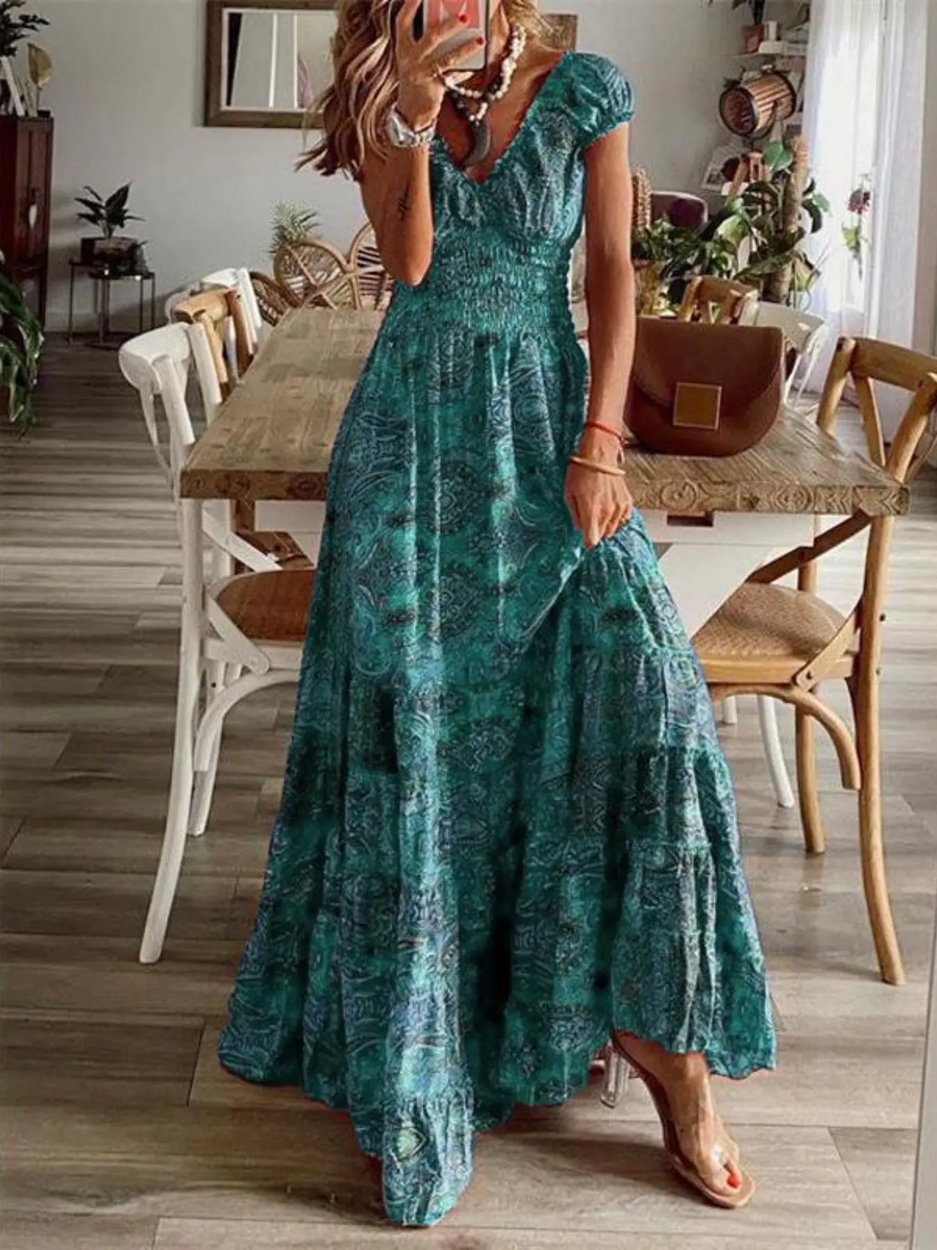 Women's Boho Style Long Dress, Bohemian Floral Print Maxi Dress, Floral Ruched Hem, Elegant Party Wear, Casual, Comfortable & Stylish Chic Design, Perfect for All Occasions - TikTok Shop Women's Boho Style Long Dress, Bohemian Floral Print Maxi Dress, Floral Ruched Hem, Elegant Party Wear, Casual, Comfortable & Stylish Chic Design, Perfect for All Occasions - TikTok Shop