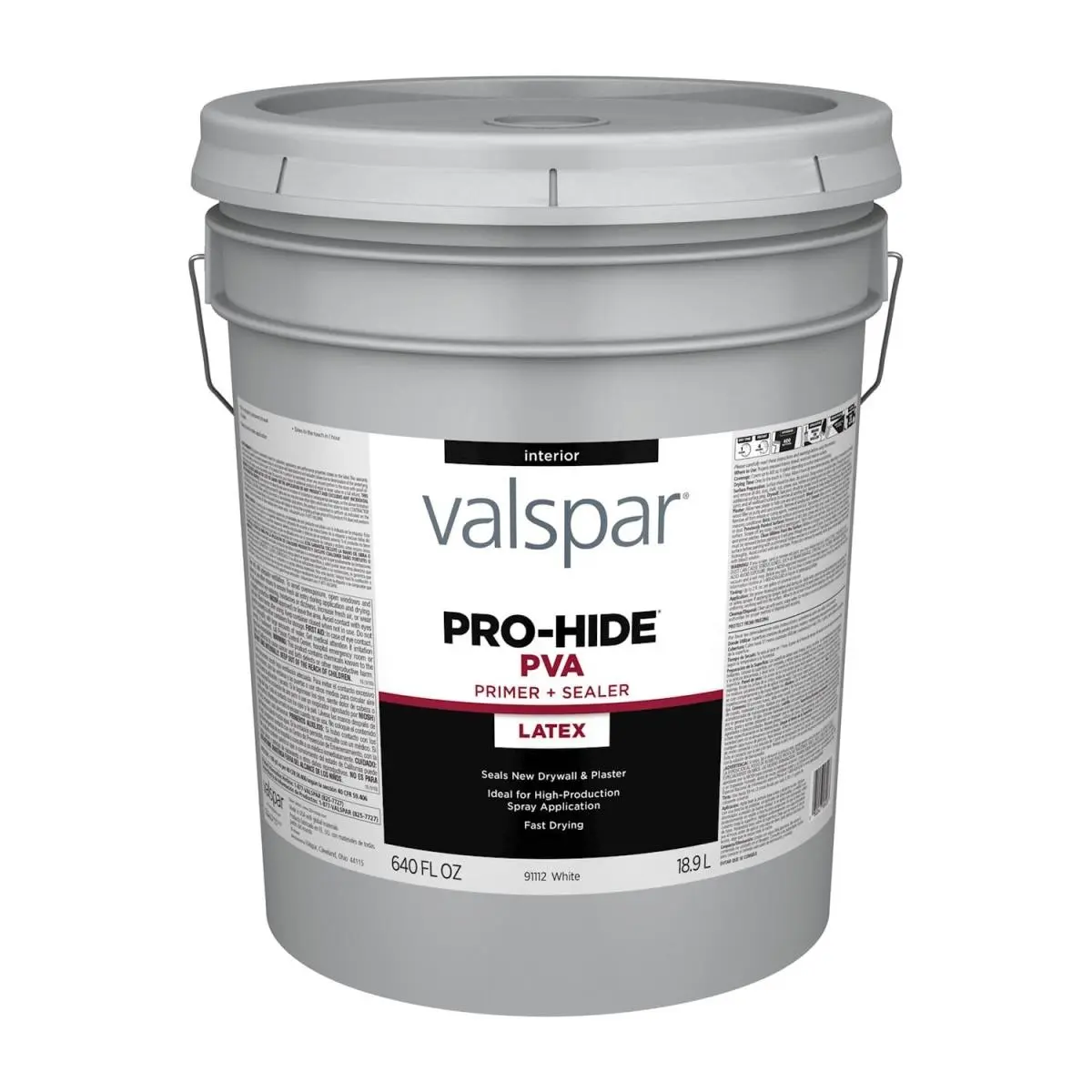 Valspar 5 gal PVA Latex Pail Primer & Sealer, White, Interior Drywall & Masonry Paint, Good Uniformity for Any Latex or Oil Topcoat