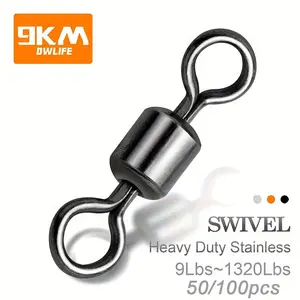 100pcs Heavy Duty Stainless Steel Fishing Barrel Swivels - 9KM Rolling Swivel for Saltwater and Freshwater Fishing, Strong Line Connector, Best for Christmas, Perfect for Thanksgiving