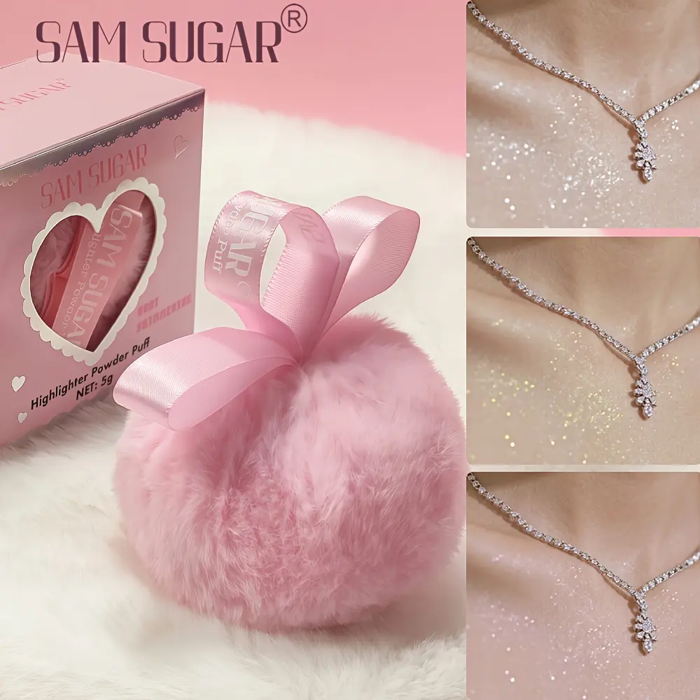 Diamond Flash Peach High-gloss Setting Face Brightening and Contouring Powder, Body Diamond Flash Powder Puff Setting Loose Powder, Long-lasting Sparkling Pearlescent Powder Compact, Beauty Highlighters, Party Date Stage Makeup, Makeup Cosmetic Gift