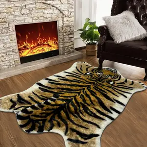 1pc Fierce Tiger-Striped Faux-Wool Accent Rug｜Washable & Fold-Free for Bedside-Living-Bath, 2-Way Wall-Floor Décor