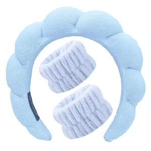 Headbands for Washing  Makeup  Care Headband Wristband Women Bubble Facial Beauty Headbands Soft Puffy Shower Towel Band Hair Headband