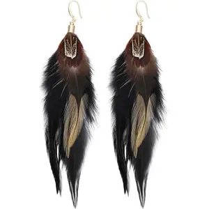 Bohemian Style Multicolor Pheasant Feathers Dangle Earrings Large Feather Drop Earrings(er006405)