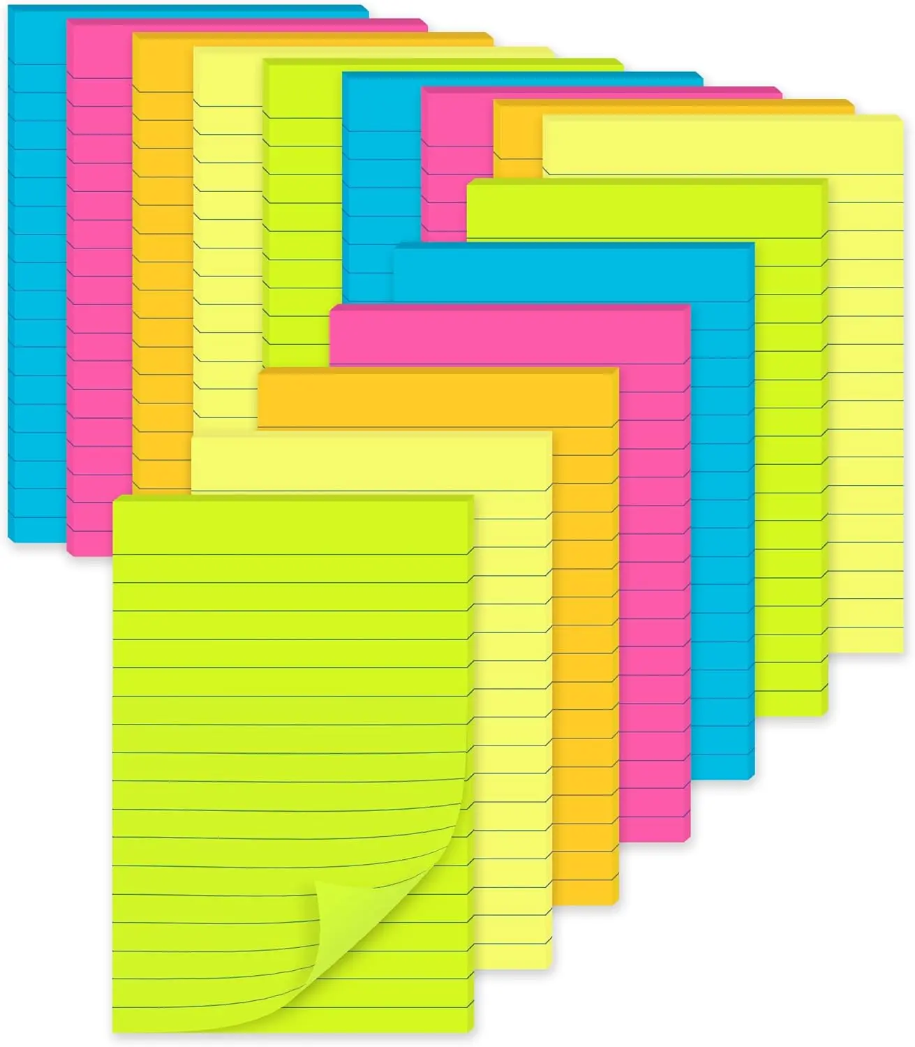 (15 Pads) Lined Sticky Notes 4x6 in Post, Large Sticky Pads with Lines Self-Stick Note Pad it, Bright Colors Ruled Stickies Super Sticking Power, Office School Memo Note Pads