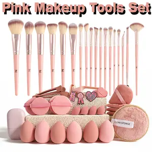48-piece new set lazy makeup remover puffs, dual-use for dry and wet, facial cleansing sponges, makeup puffs, makeup brushes, makeup tools