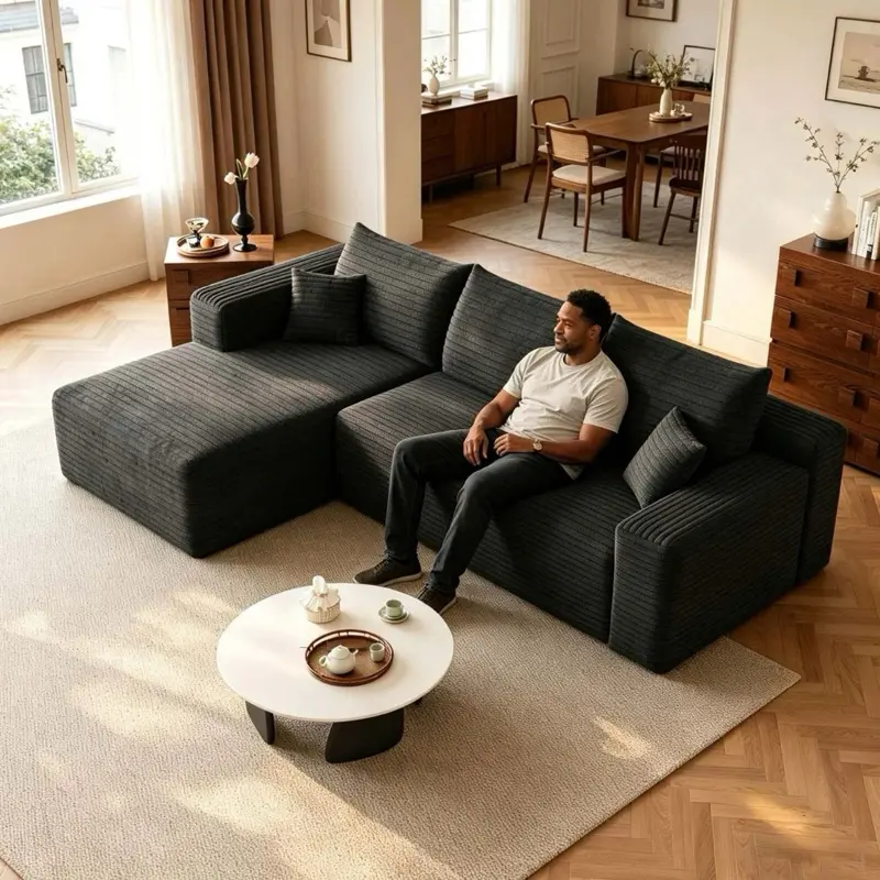 95" L-Shape Comfortable Sectional Couch - Modular Convertible Sectional Sofa Set with Left Chaise, Boneless Design for Living Rooms