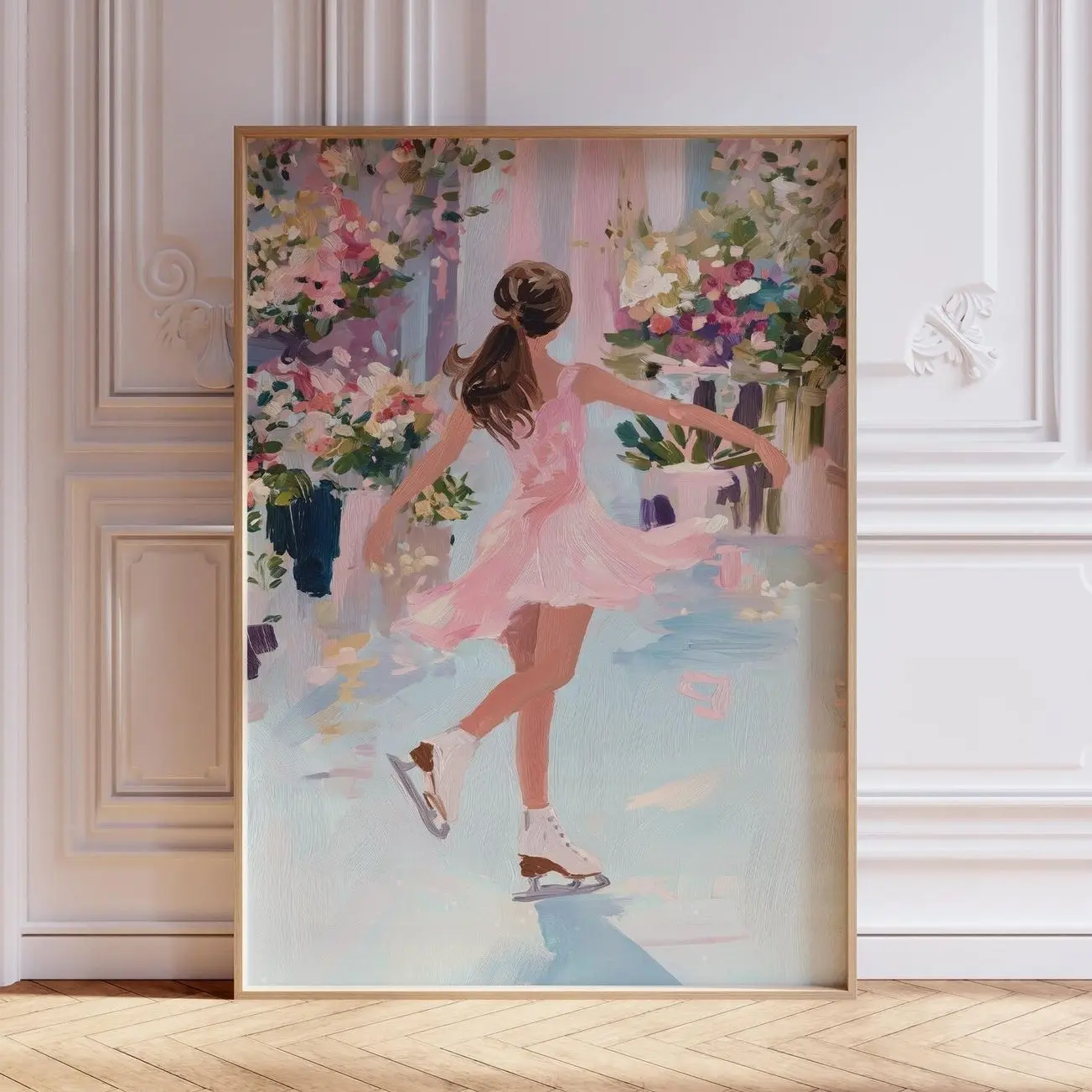 Patel Pink Girl Figure Skating Wall Art Print